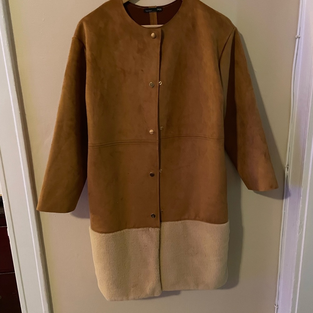 Zara Suede and Fur Trimmed Jacket